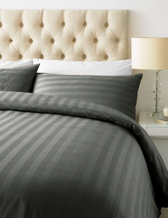 800 TC - Cotton Rich Satin Stripe Duvet Cover Set Steel Grey - Kozeenest