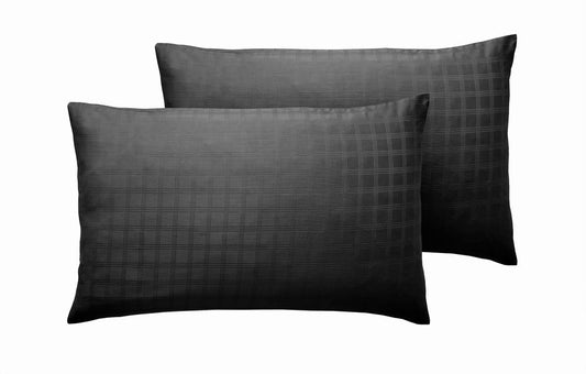 400TC 100% Cotton Satin Stripe Check Pillowcase Pair Black - Kozeenest