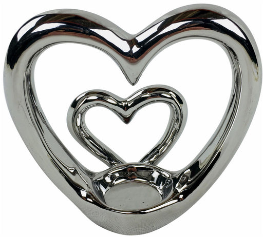 Silver Double Heart Tealight Holder - Kozeenest