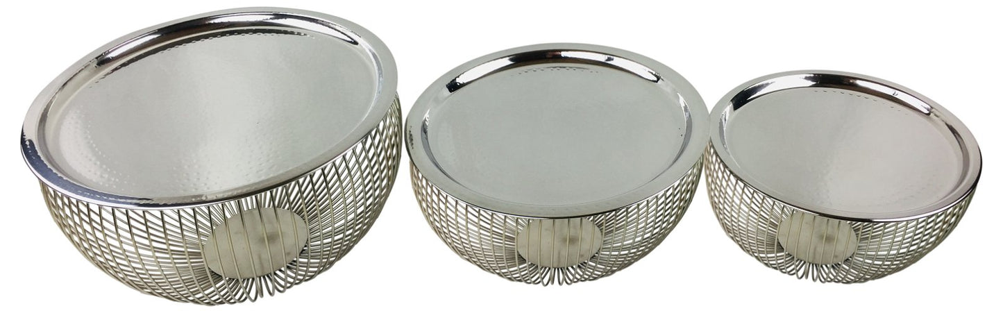 Set Of 3 Silver Bowls With Plate Tops - Kozeenest