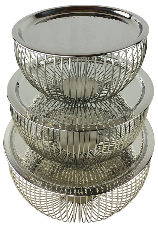 Set Of 3 Silver Bowls With Plate Tops - Kozeenest
