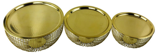 Set Of 3 Gold Bowls With Plate Tops - Kozeenest