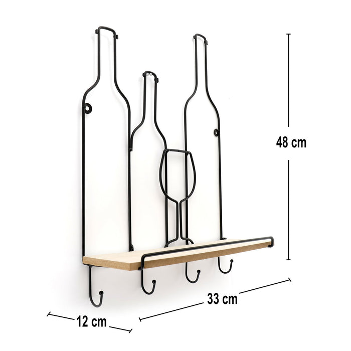 Wine Bottles Wall Shelf & 4 Hooks - Kozeenest