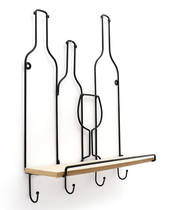 Wine Bottles Wall Shelf & 4 Hooks - Kozeenest