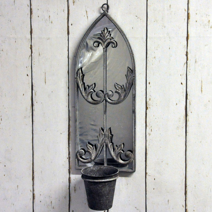 Metal Rusty Wall Mirror With Planter - Kozeenest