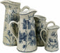 Set of 4 Ceramic Jugs, Vintage Blue & White Magnolia Design - Kozeenest