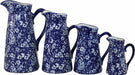 Set of 4 Ceramic Jugs, Vintage Blue & White Daisies Design - Kozeenest