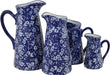 Set of 4 Ceramic Jugs, Vintage Blue & White Daisies Design - Kozeenest