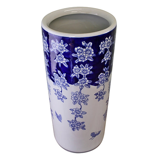 Umbrella Stand, Vintage Blue & White Flowers and Butterfly Design - Kozeenest