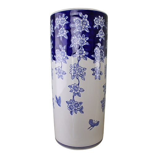 Umbrella Stand, Vintage Blue & White Flowers and Butterfly Design - Kozeenest