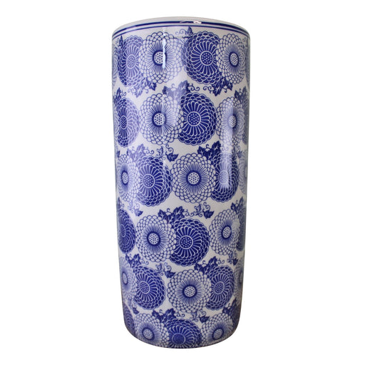 Umbrella Stand, Vintage Blue & White Marigold Design - Kozeenest