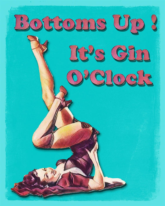 Vintage Metal Sign - Bottoms Up It's Gin O'Clock - Kozeenest