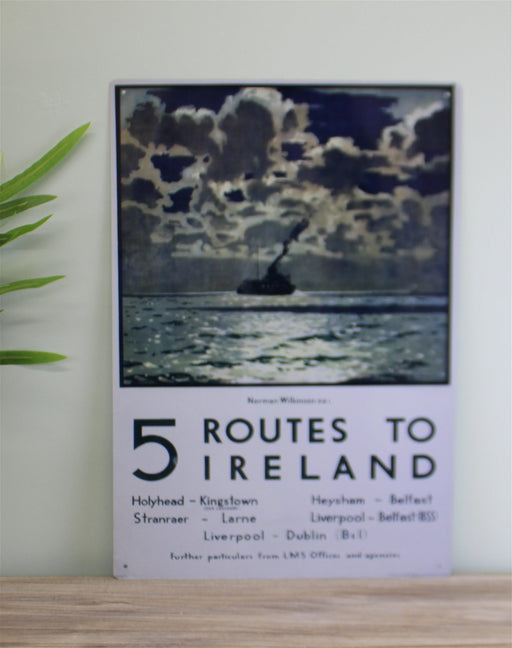 Vintage Metal Sign - Retro Art - 5 Routes To Ireland Ferry Poster - Kozeenest