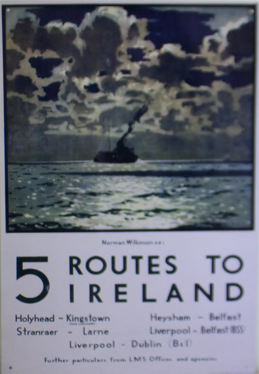 Vintage Metal Sign - Retro Art - 5 Routes To Ireland Ferry Poster - Kozeenest