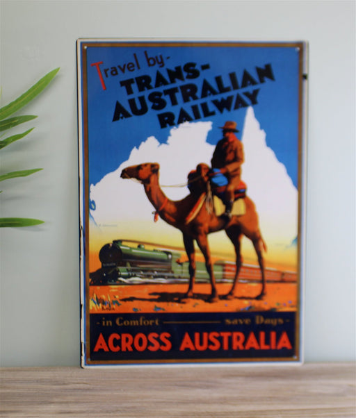 Vintage Metal Sign - Retro Advertising - Trans Australian Railway - Kozeenest