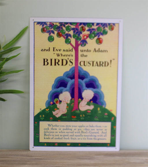 Vintage Metal Sign - Retro Advertising - Birds Custard, Adam & Eve - Kozeenest