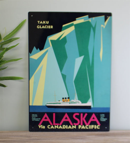 Vintage Metal Sign - Retro Advertising - Alaska Via Canadian Pacific Travel - Kozeenest