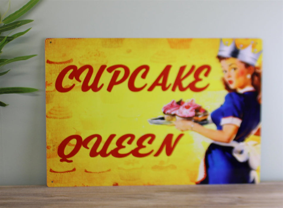 Vintage Metal Sign - Pin Up Girl, Cupcake Queen - Kozeenest
