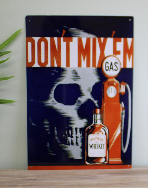 Vintage Metal Sign - Retro Advertising - Skull Gas Whiskey - Kozeenest