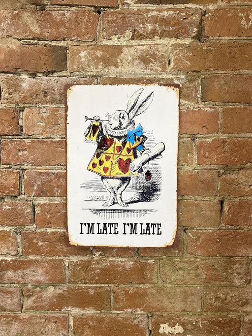 Vintage Metal Sign - Alice In Wonderland - I'm Late, White Rabbit - Kozeenest