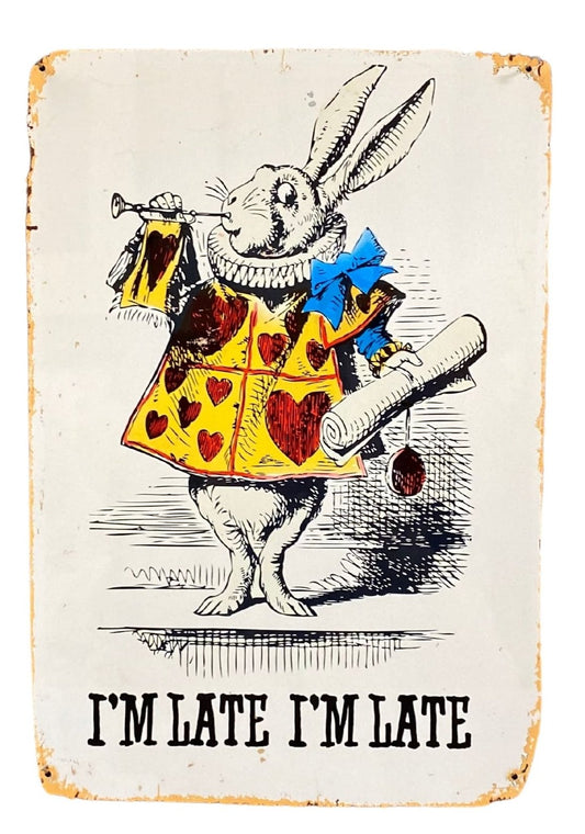 Vintage Metal Sign - Alice In Wonderland - I'm Late, White Rabbit - Kozeenest