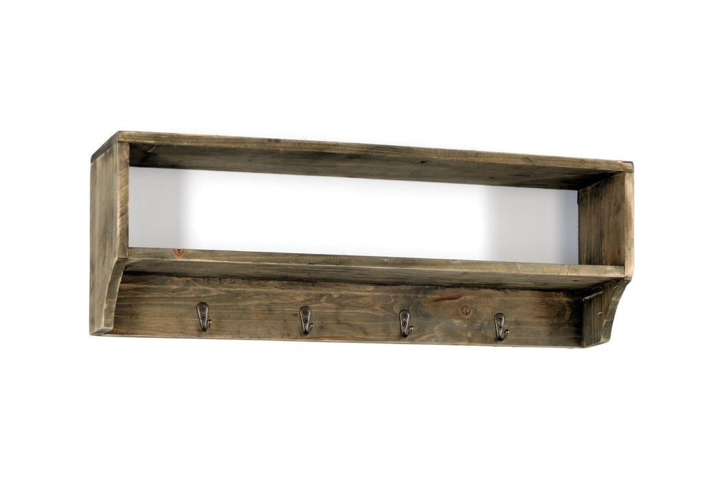 Wooden Wall Shelf with 4 Hooks 54 x 10 x 18 cm - Kozeenest