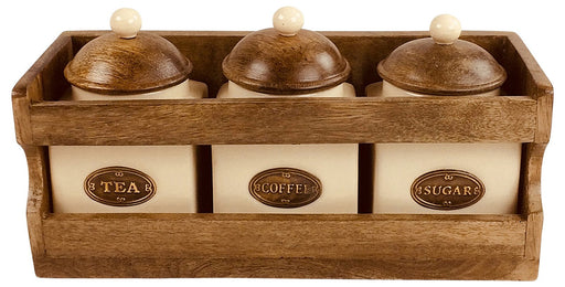 Wooden Rack with 3 Ceramic Jars - Kozeenest