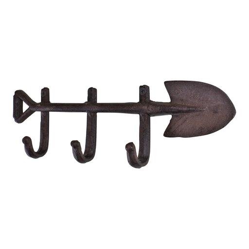 Rustic Cast Iron Wall Hooks, Garden Spade Design With 3 Hooks - Kozeenest