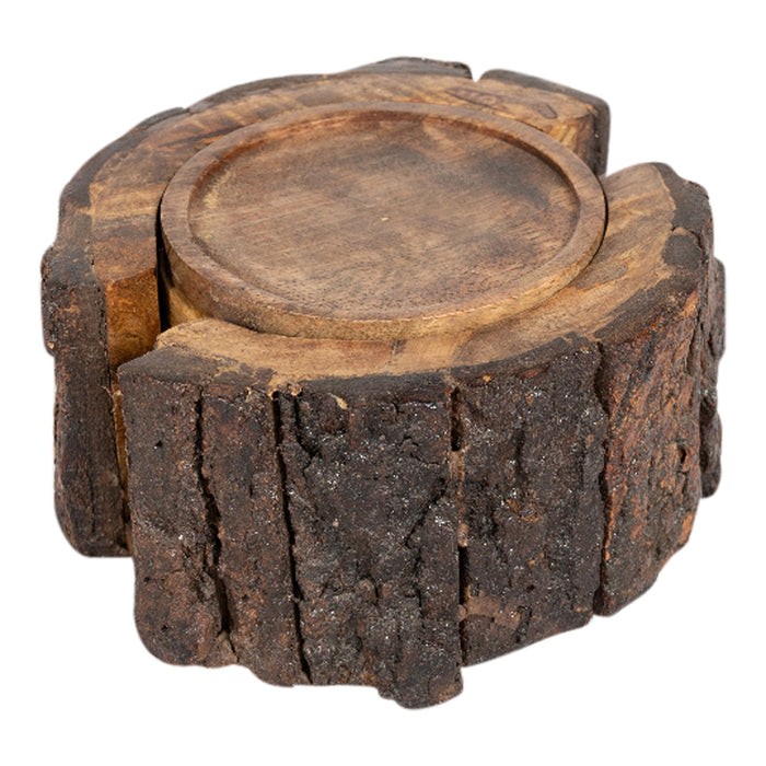 Set of 6 Coasters With a Bark Holder 15cm - Kozeenest