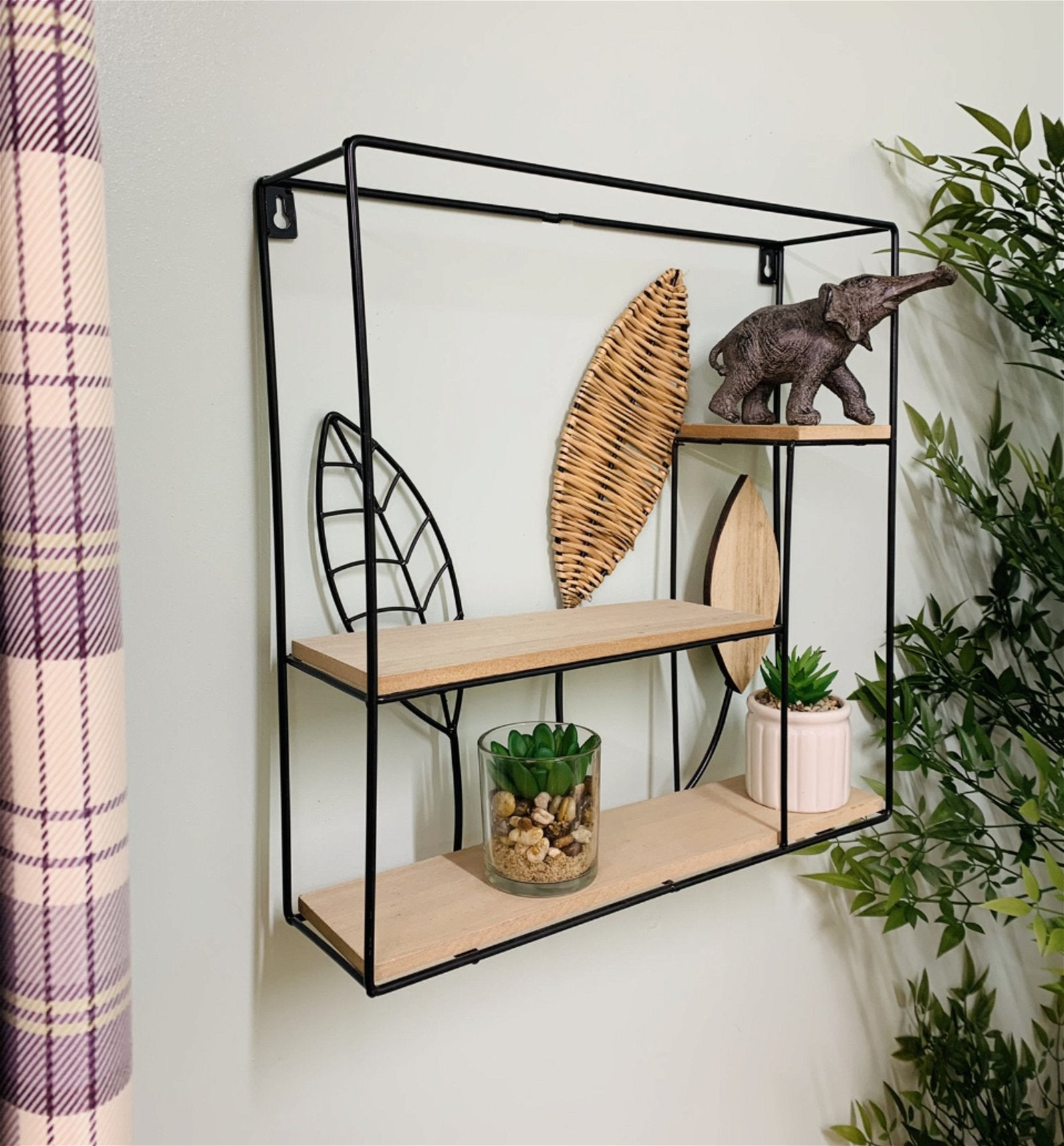 Square Metal Framed Rattan Leaf Shelf Unit - Kozeenest