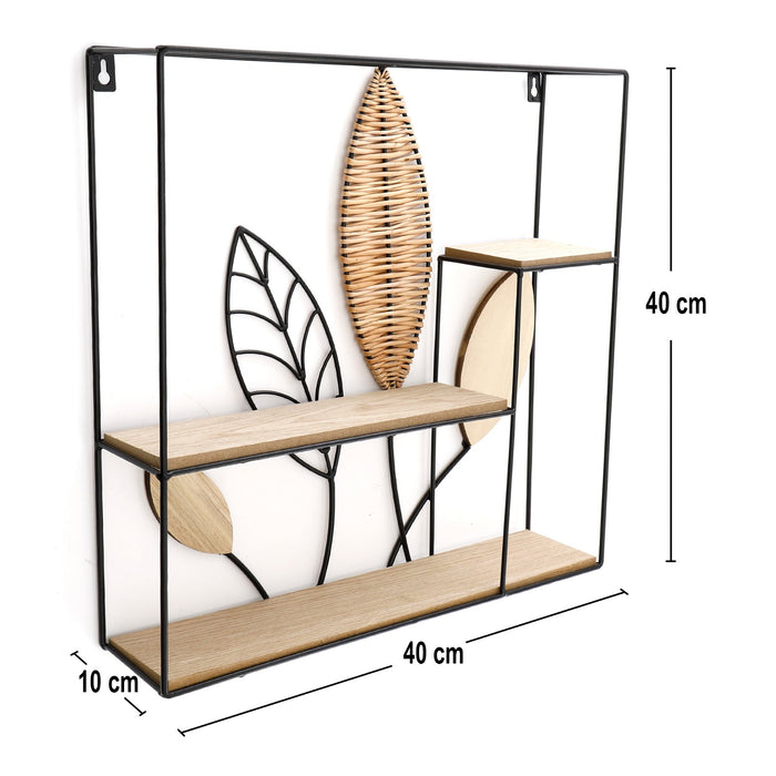 Square Metal Framed Rattan Leaf Shelf Unit - Kozeenest