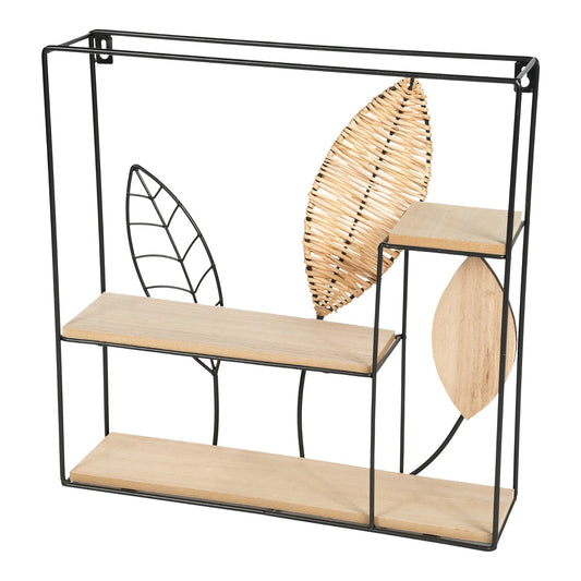Square Metal Framed Rattan Leaf Shelf Unit - Kozeenest