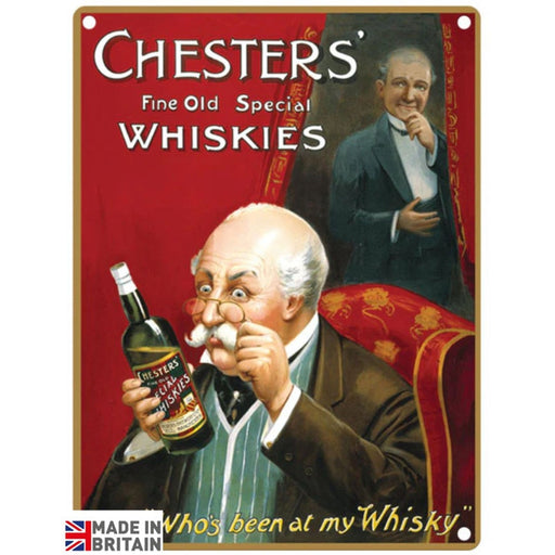 Small Metal Sign 45 x 37.5cm Vintage Retro Chesters' Whiskey - Kozeenest