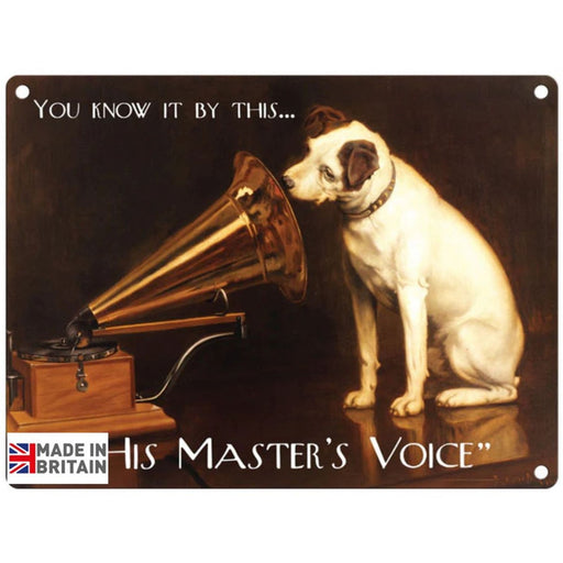 Small Metal Sign 45 x 37.5cm Vintage Retro His Master's Voice - Kozeenest