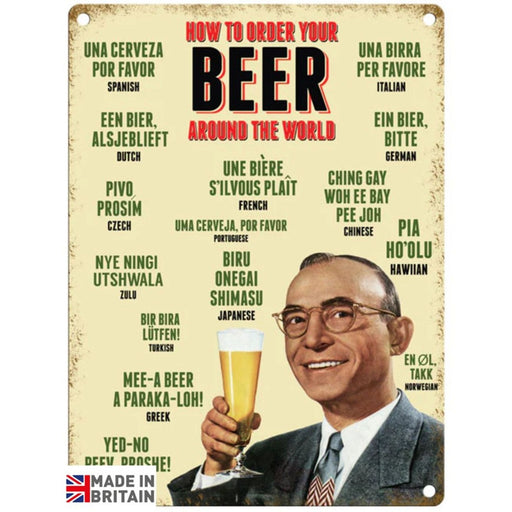 Small Metal Sign 45 x 37.5cm Beer How to Order your Beer - Kozeenest