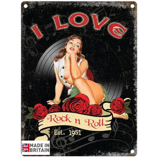 Small Metal Sign 45 x 37.5cm Music I LOVE ROCK AND ROLL - Kozeenest