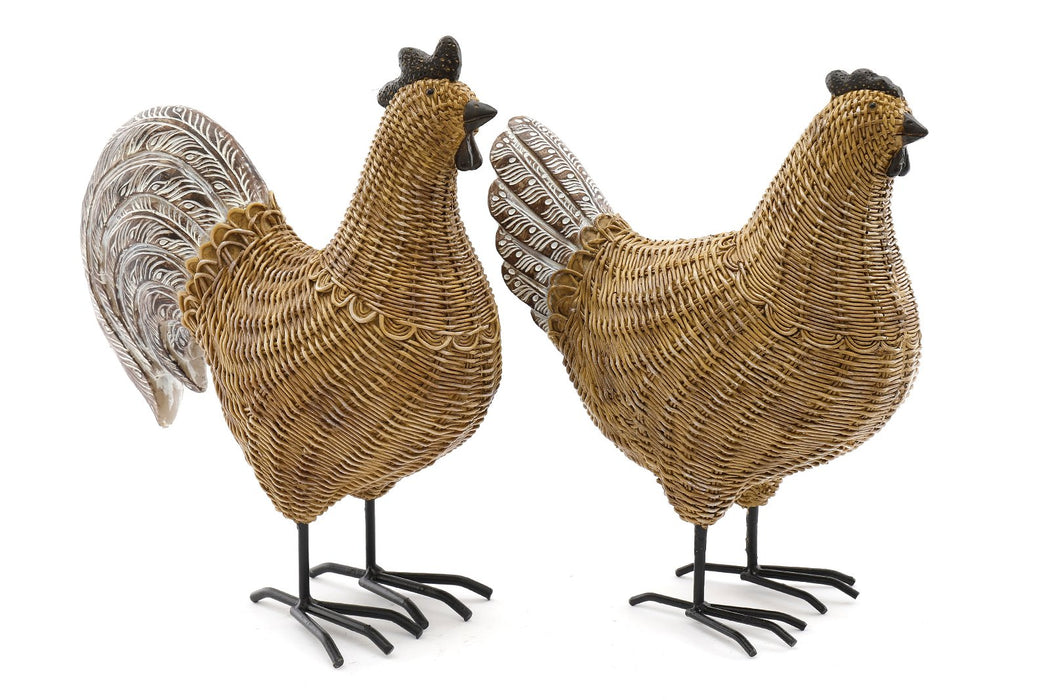 Set of 2 Rattan Chicken Ornaments - Kozeenest