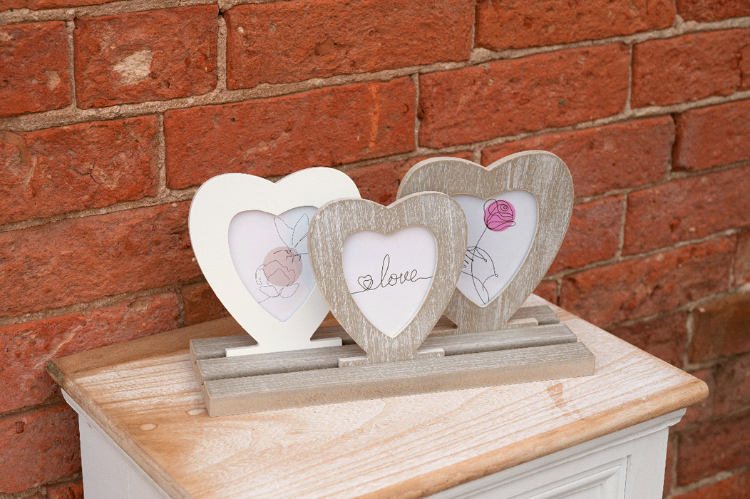 Three Rustic Heart Frames On Tray - Kozeenest