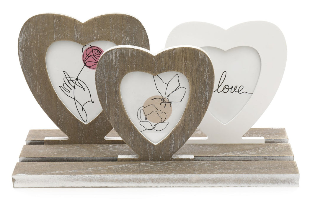 Three Rustic Heart Frames On Tray - Kozeenest