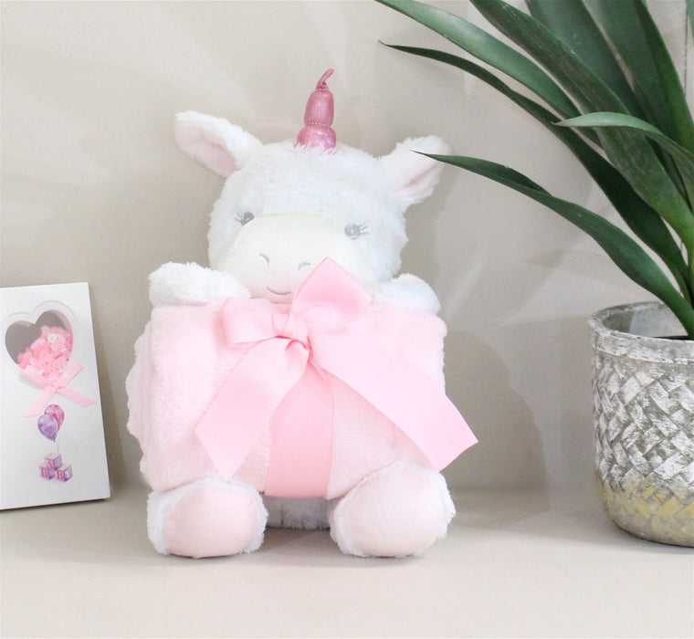 New Baby White Unicorn Teddy & Pink Throw - Kozeenest