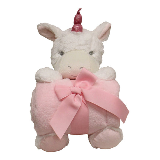 New Baby White Unicorn Teddy & Pink Throw - Kozeenest