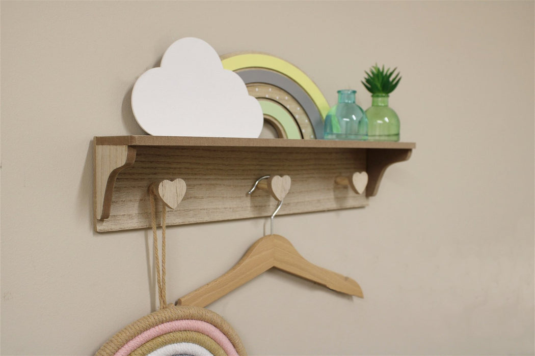 Rainbow and Cloud Shelf with Hooks - Kozeenest