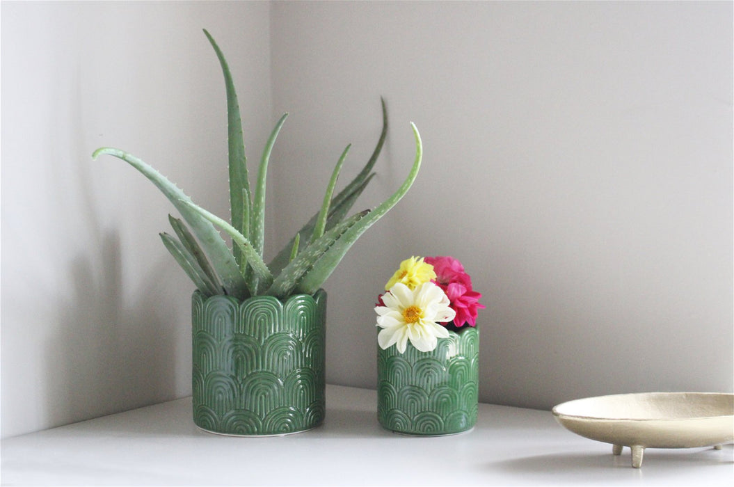 Set of Two Green Scalloped Planters - Kozeenest