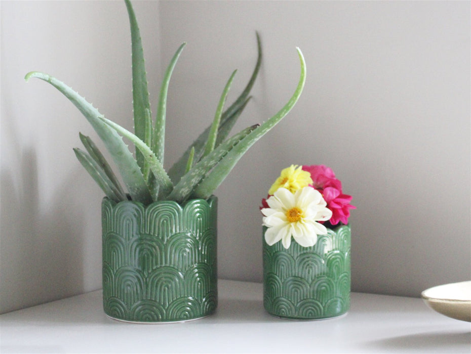 Set of Two Green Scalloped Planters - Kozeenest