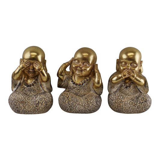 Set of 3 Gold Buddha Ornaments, See No Evil, Hear No Evil, Speak No Evil - Kozeenest