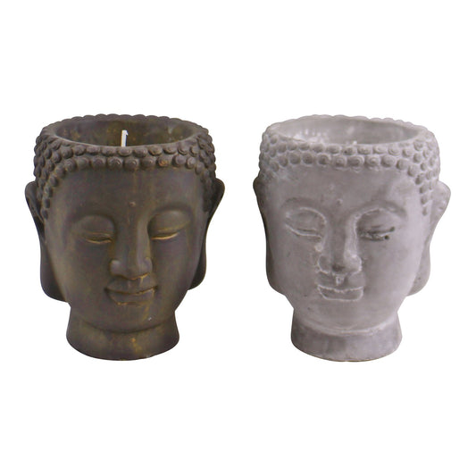 Set of 2 Medium Cement Buddha Design Candles - Kozeenest