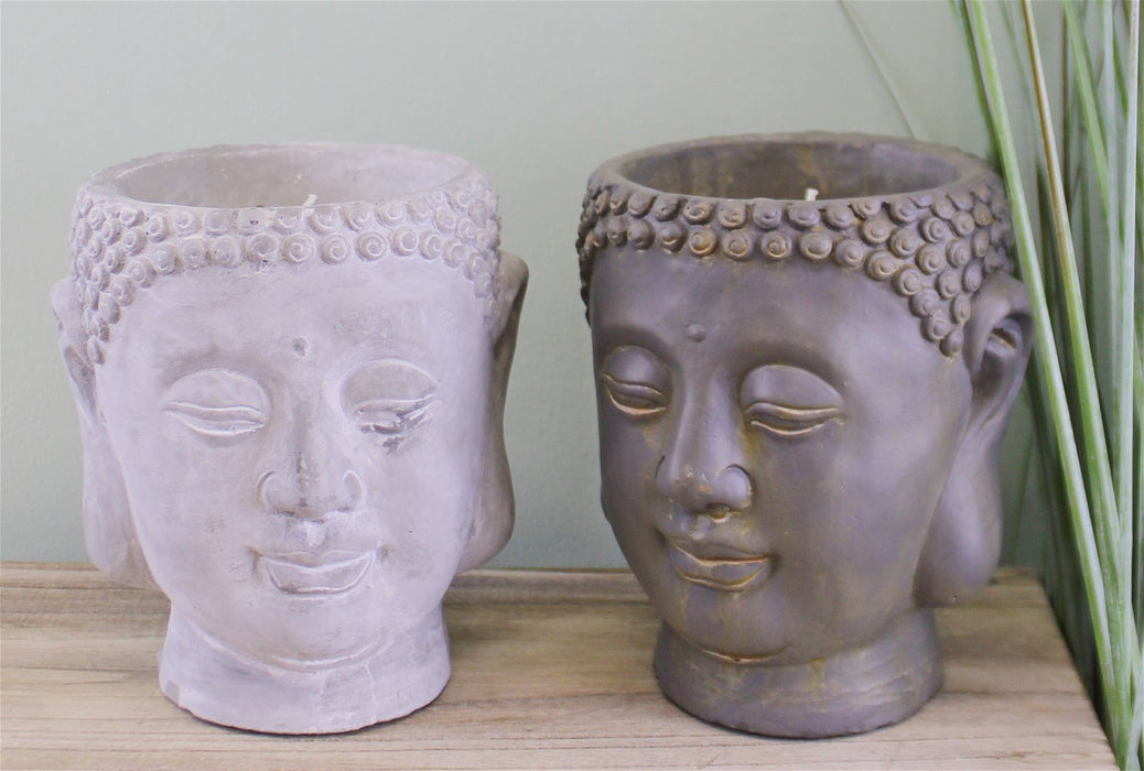 Set of 2 Large Cement Buddha Design Candles - Kozeenest