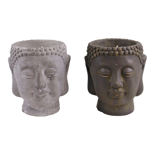 Set of 2 Large Cement Buddha Design Candles - Kozeenest