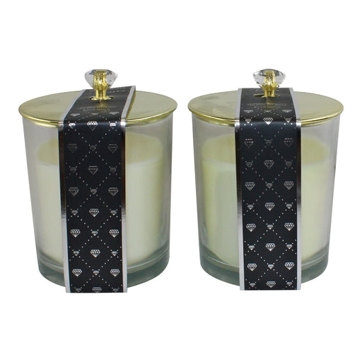 Set of 2 Glass Candle Jars with Diamond Style Lids, Fragranced - Kozeenest