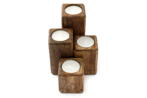 Set of Four Mango Wood Tealight Holders - Kozeenest